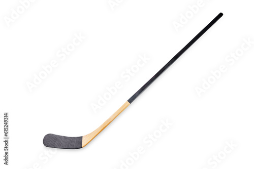 Black wooden hockey stick on a white isolated background photo