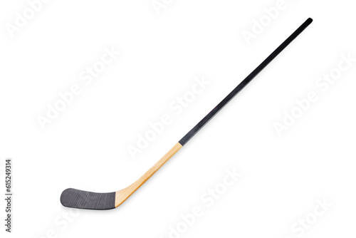 Black wooden hockey stick on a white isolated background