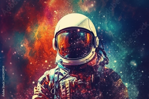 Astronaut on colorful background. Illustration AI Generative.