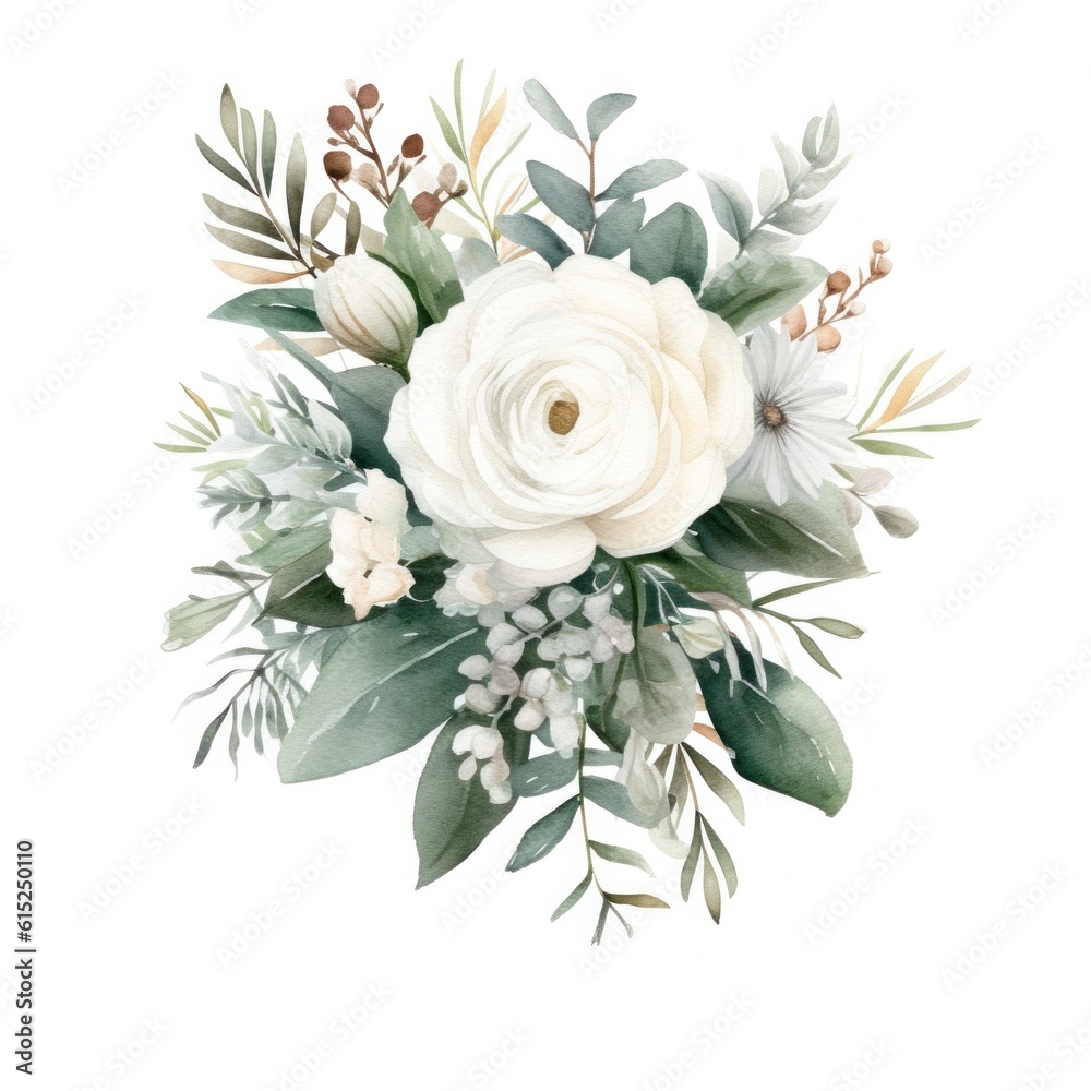 White flower watercolor isolated. Illustration AI Generative.