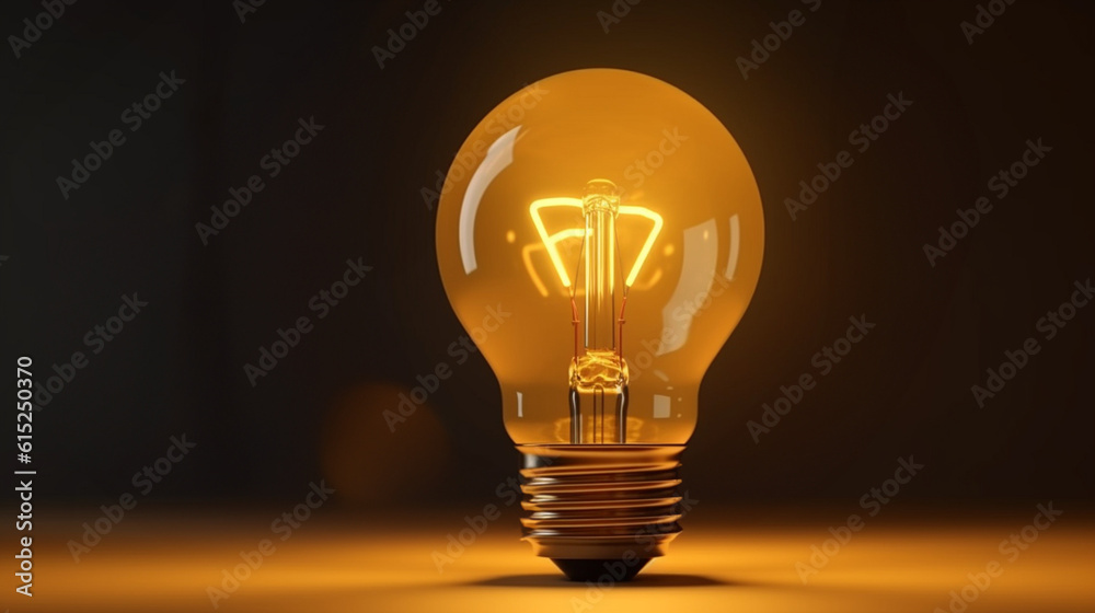 Yellow lightbulb with glowing for creative thinking idea concept by 3d render  - obrazy, fototapety, plakaty 