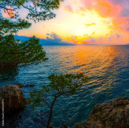 amazing summer view, scenic croatian coast, famous Brela resort, Makarska riviera, Dalmatia, Croatia, Europe...exclusive - this image is sold only on Adobe stock	
