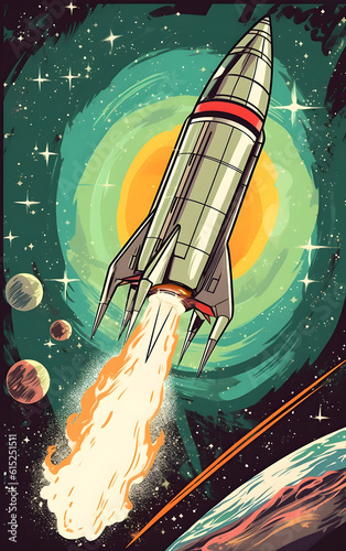 Pop art poster promoting space travel. Generative AI