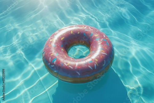 Donuts swimming pool ring, float in sea, on sunny day ,Generative ai