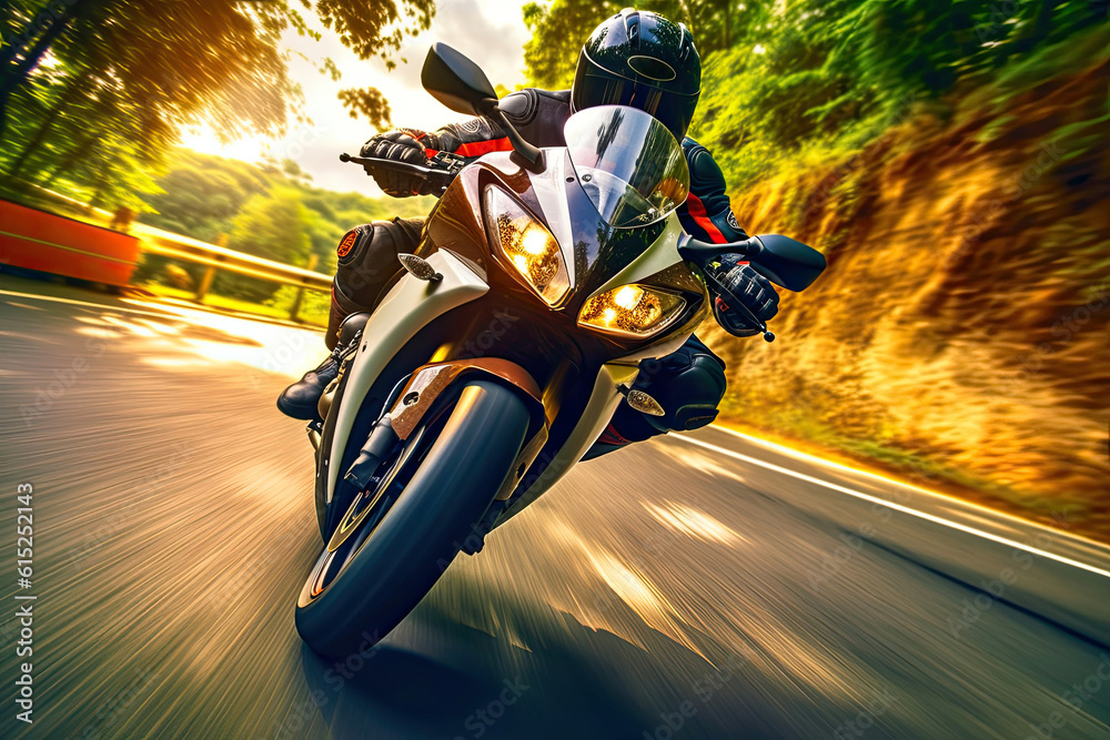 Adrenaline Rush: The Determined Motorbike Rider. Generative AI