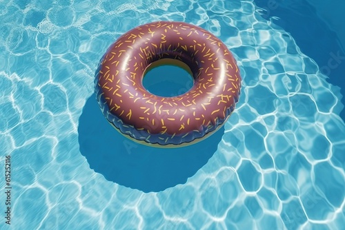 Donuts swimming pool ring, float in sea, on sunny day ,Generative ai