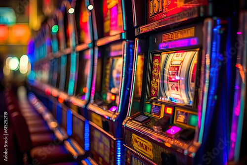 A Close-Up View of a Vibrant Slot Machine. Generative AI