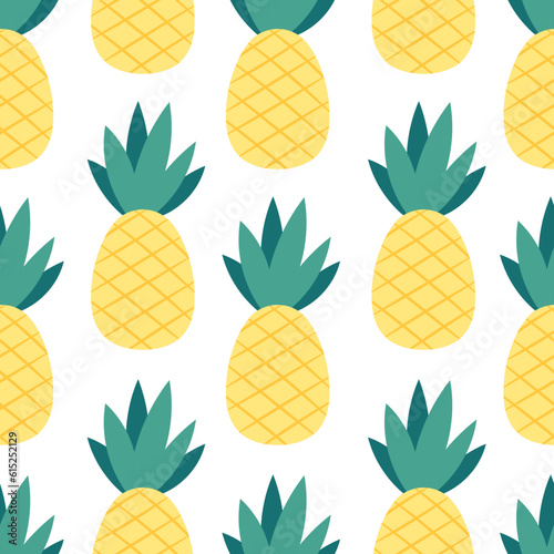 Seamless flat pattern with pineapples on a white background
