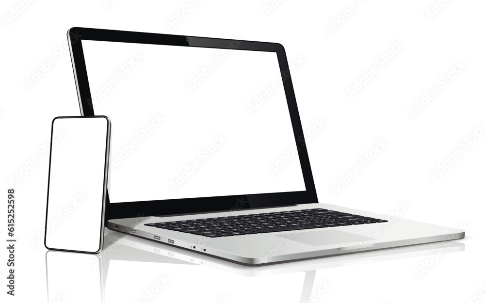 Laptop and smartphone with blank screen