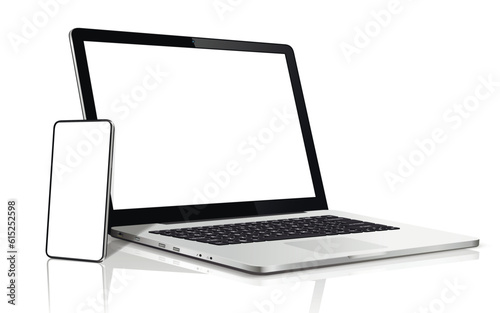 Laptop and smartphone with blank screen
