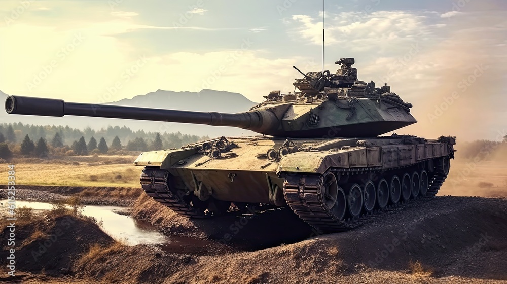 Tank on the beach. AI generated art illustration. Tank on the beach. AI generated art illustration.