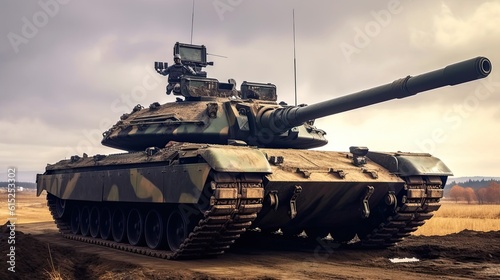 Tank on the beach. AI generated art illustration.