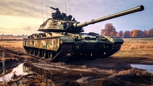 Tank on the beach. AI generated art illustration.