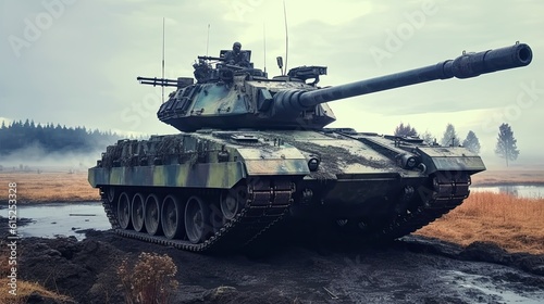 Tank on the beach. AI generated art illustration.