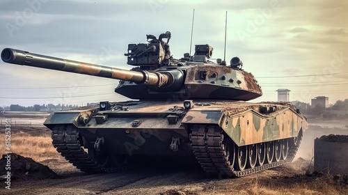 Tank on the beach. AI generated art illustration.