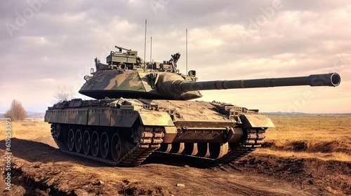 Tank on the beach. AI generated art illustration.