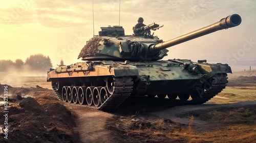 Tank on the beach. AI generated art illustration.