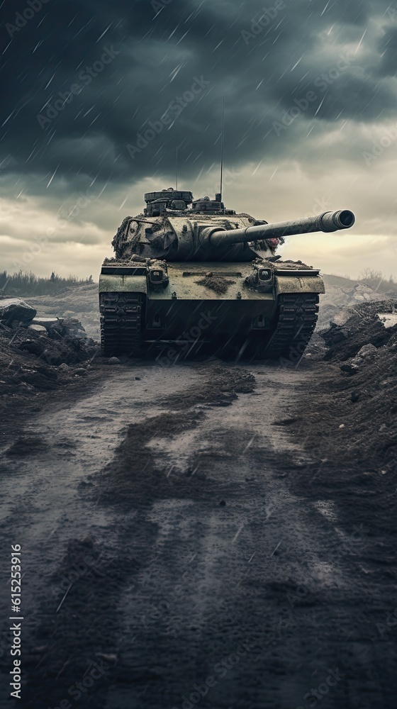 Tank on the beach. AI generated art illustration. Tank on the beach. AI generated art illustration.