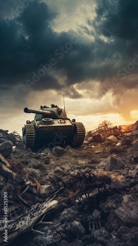 Tank on the beach. AI generated art illustration. © Дима Пучков