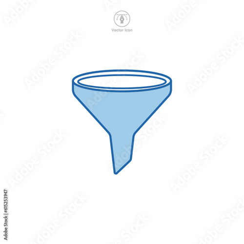 Funnel icon vector showcasing a simplified design, perfect for illustrating filtering, data management, process narrowing, and strategic focus