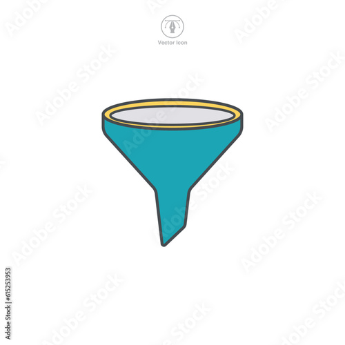 Funnel icon vector showcasing a simplified design, perfect for illustrating filtering, data management, process narrowing, and strategic focus