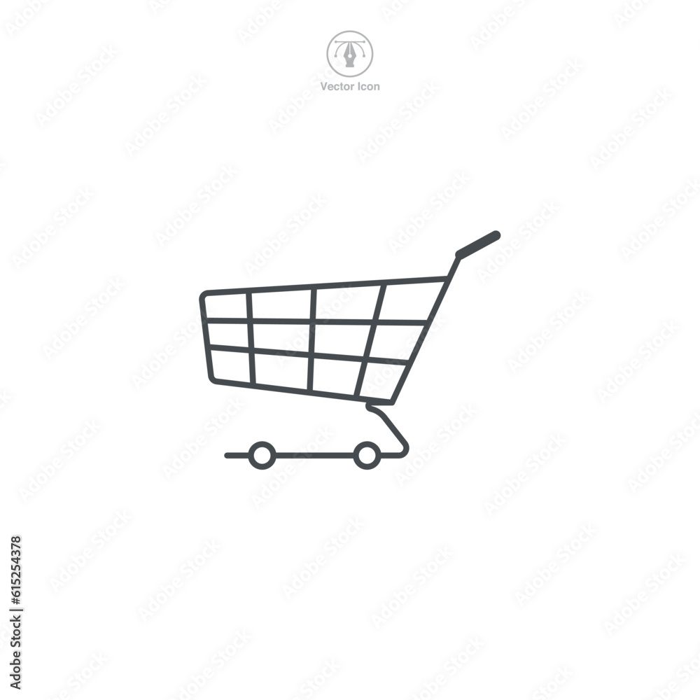 A vector illustration of a shopping cart icon, representing commerce, retail, or online shopping. Perfect for e-commerce platforms, purchase, or checkout symbols