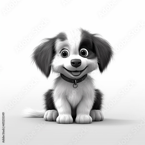 Cute baby black and white dog animal puppy white background AI Generated image