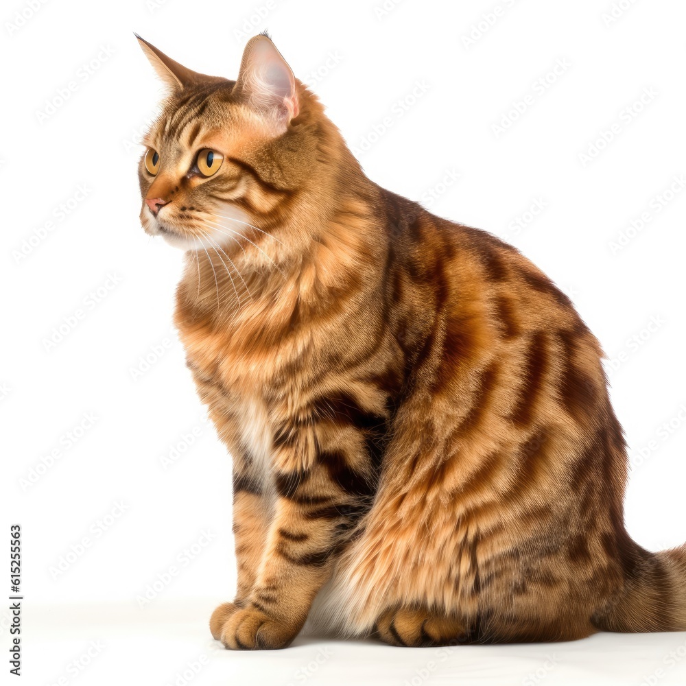 Fototapeta premium American Bobtail cat isolated on white background. Generative AI
