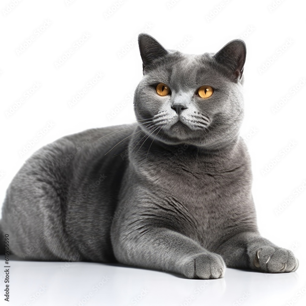 British Shorthair cat isolated on white background. Generative AI