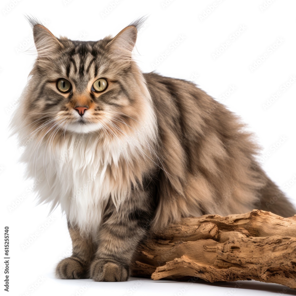 Fototapeta premium Siberian Forest Cat cat cat isolated on white background. Generative AI