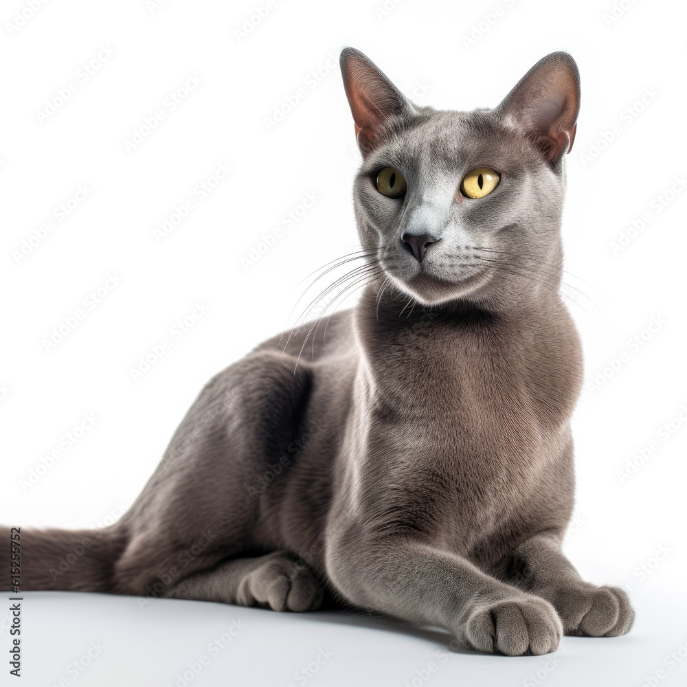 Russian Blue cat cat isolated on white background. Generative AI