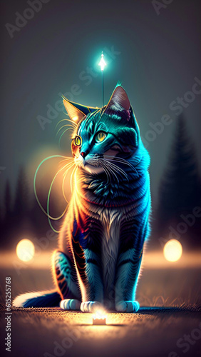 cat in the night light generative ai © Ali