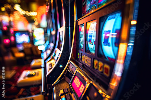 A Vibrant Slot Machine Close-Up. Generative AI