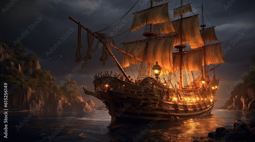 Ship in the sunset. AI generated art illustration.
Ship in the sunset. AI generated art illustration.