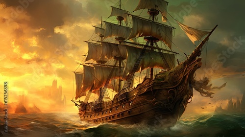 Obraz na płótnie Ship in the sunset. AI generated art illustration.
w salonie