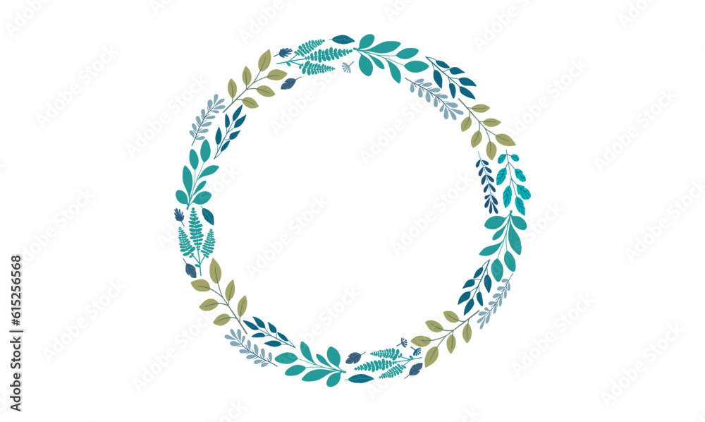 Circle simple flat vector plant frame, round floral branch border, eco organic design, wedding template Circle simple flat vector plant frame, round floral branch border, eco organic design, wedding template