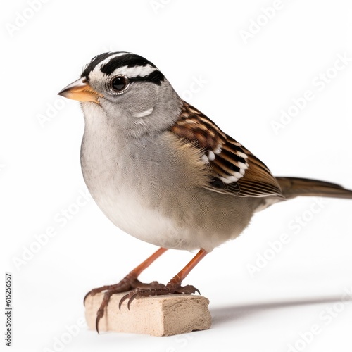 White-crowned Sparrow bird isolated on white background. Generative AI