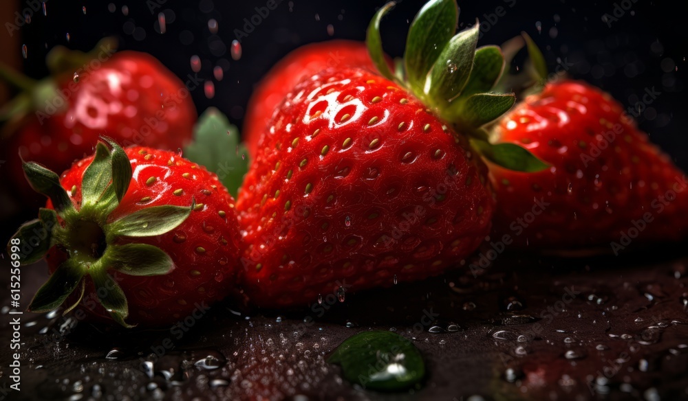 Fresh Strawberries and Water created with Generative AI Technology, ai, generative Fresh Strawberries and Water created with Generative AI Technology, ai, generative