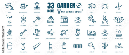 Canvas Print Simple set of Flower, Garden and Gardening Related Vector Line Icons