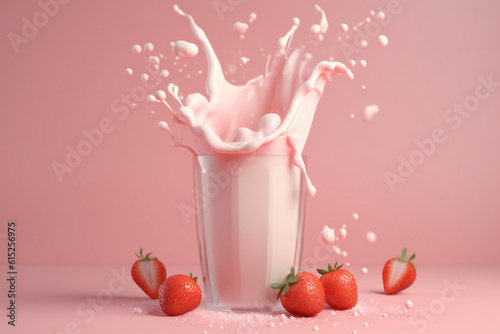 Strawberry Milkshake with Splash. Generative AI photo