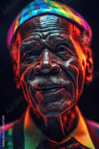 portrait of older African man in hat with kind facial expression. generative AI