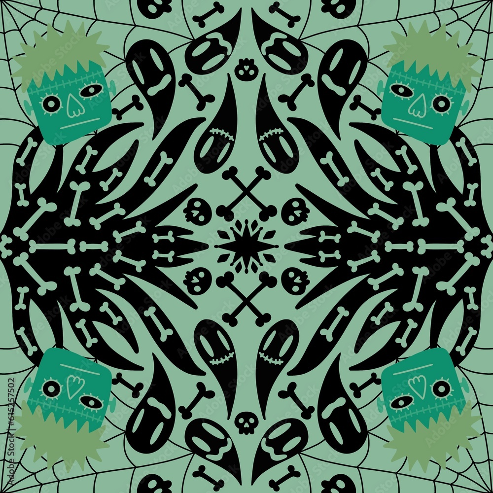 Naklejka premium Halloween cartoon geometric seamless monster pattern for fabrics and textiles and packaging and wrapping paper