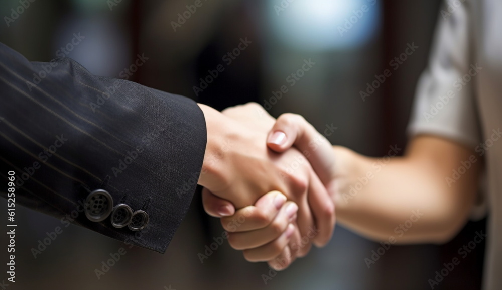 Close up of two people shaking hands. Based on Generative Ai. Close up of two people shaking hands. Based on Generative Ai.