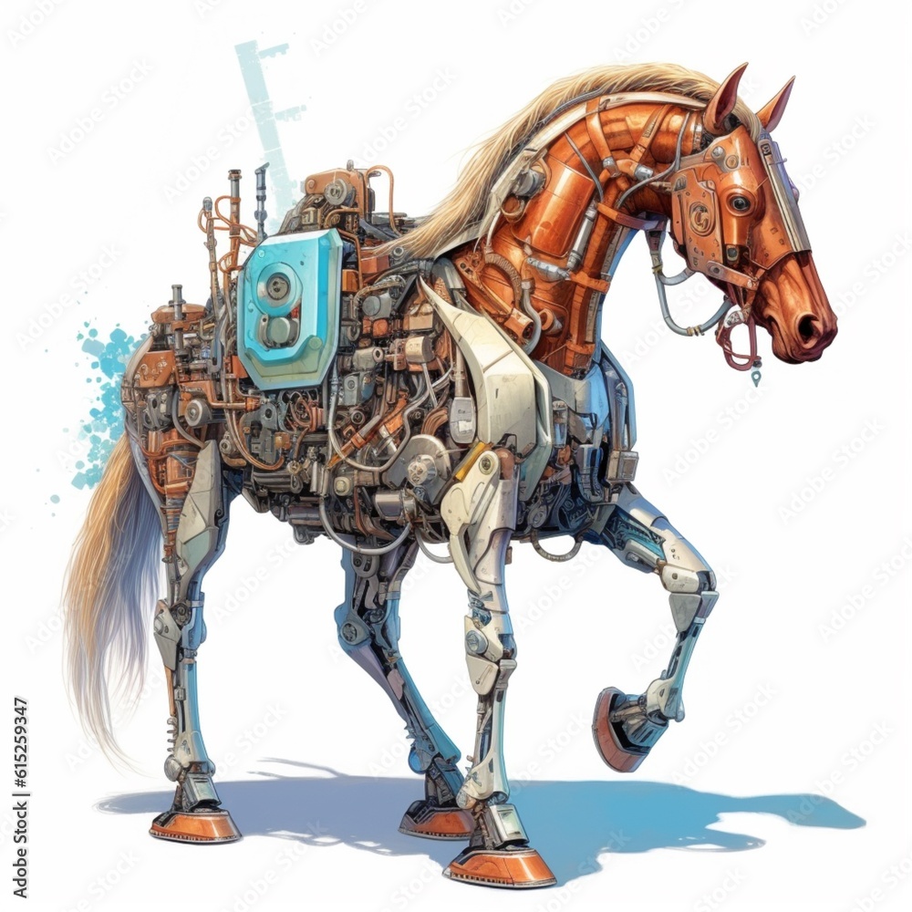 Futuristic cyborg robot horse standing animal technology picture AI Generated Art
