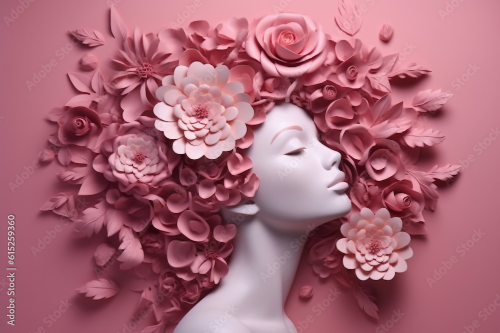 Woman with flower, Woman Sculpture, Happy Women's Day March 8 with Women of Different Floral Frames, Women's Day Special Offers Offer Sale, Woman with Flowers, femal silhouette, tenderness,Generate Ai