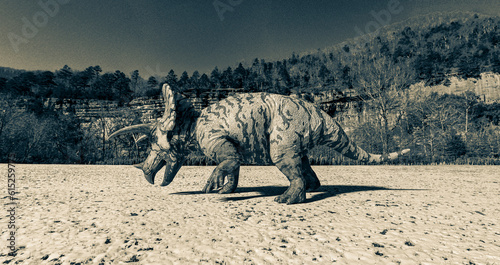 Fototapeta Naklejka Na Ścianę i Meble -  triceratops is walking alone in winter times on side view