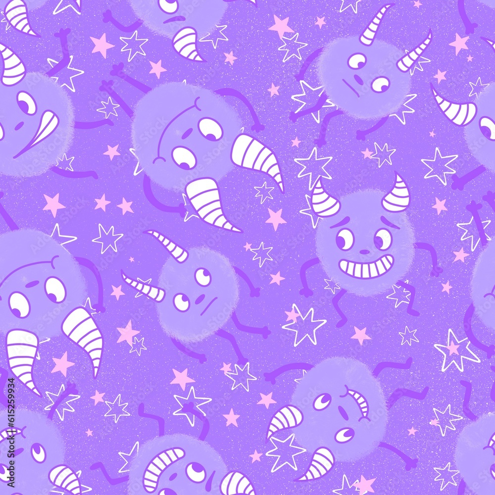 Obraz premium Cartoon monsters seamless emoticons aliens pattern for kids clothes print and wrapping paper and fabrics 