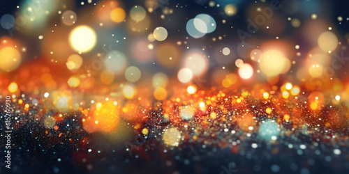 beautiful bokeh texture background with sparkling in gold and green against black background