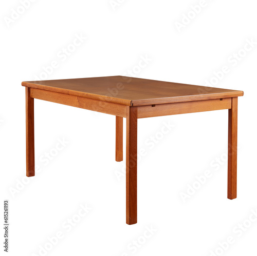 Vintage draw-leaf dining room table. Elegant Mid-Century Modern furniture. No background png photograph.