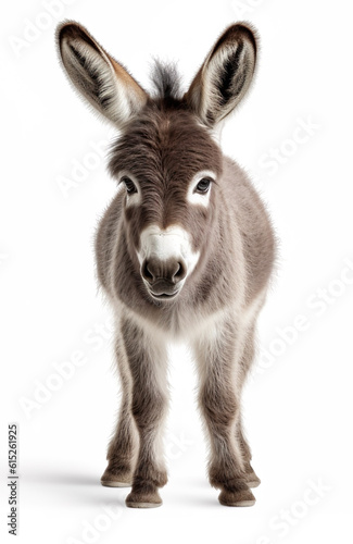 Cute little donkey generative AI illustration isolated on white background. Lovely baby animals concept